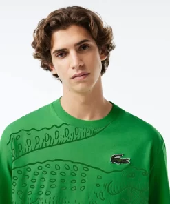 Lacoste T-Shirts-Men'S Round Neck Loose Fit Crocodile Print T-Shirt