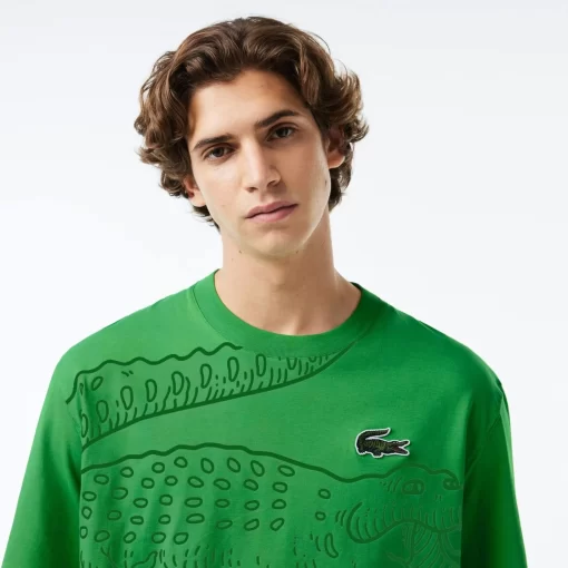 Lacoste T-Shirts-Men'S Round Neck Loose Fit Crocodile Print T-Shirt