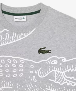 Lacoste T-Shirts-Men'S Round Neck Loose Fit Crocodile Print T-Shirt