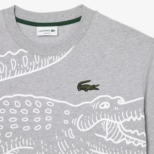 Lacoste T-Shirts-Men'S Round Neck Loose Fit Crocodile Print T-Shirt