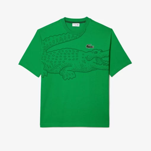 Lacoste T-Shirts-Men'S Round Neck Loose Fit Crocodile Print T-Shirt