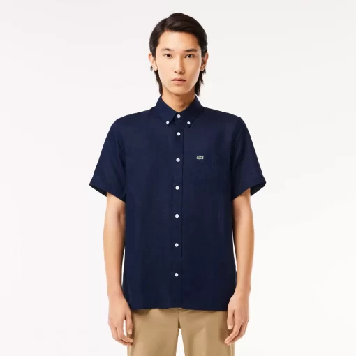 Lacoste Shirts-Men'S Short Sleeve Linen Shirt