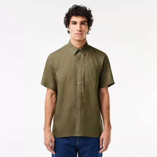 Lacoste Shirts-Men'S Short Sleeve Linen Shirt