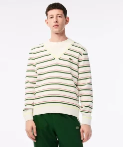 Lacoste Knitwear-Men'S Striped French Made V-Neck Sweater