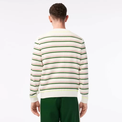 Lacoste Knitwear-Men'S Striped French Made V-Neck Sweater