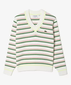 Lacoste Knitwear-Men'S Striped French Made V-Neck Sweater