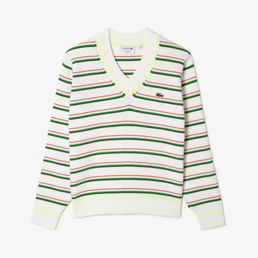 Lacoste Knitwear-Men'S Striped French Made V-Neck Sweater