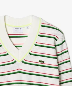 Lacoste Knitwear-Men'S Striped French Made V-Neck Sweater