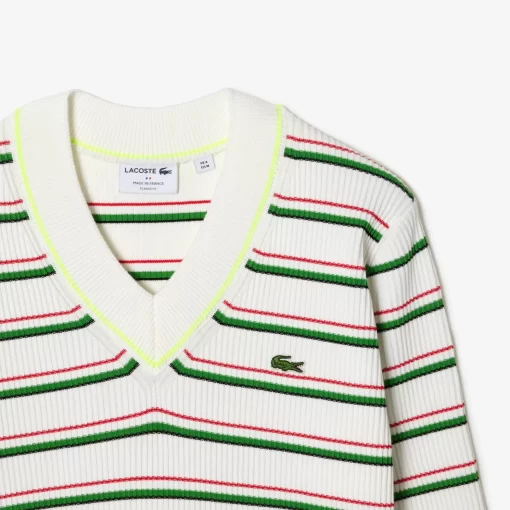 Lacoste Knitwear-Men'S Striped French Made V-Neck Sweater