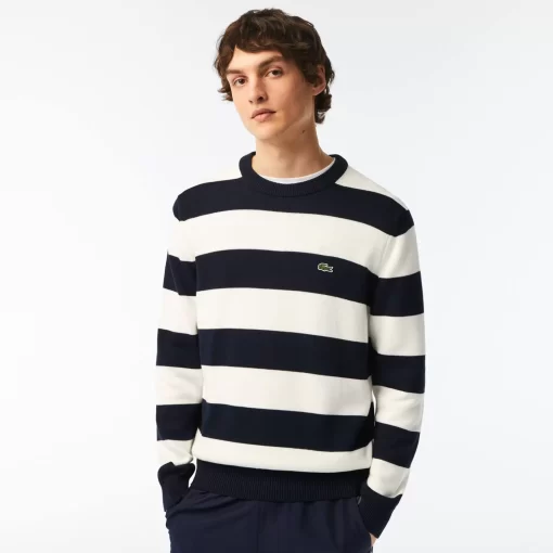 Lacoste Knitwear-Men'S Striped Organic Cotton Jersey Sweater