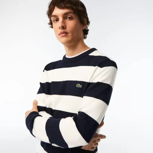 Lacoste Knitwear-Men'S Striped Organic Cotton Jersey Sweater