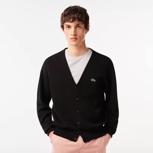 Lacoste Knitwear-Men'S V-Neck Organic Cotton Cardigan