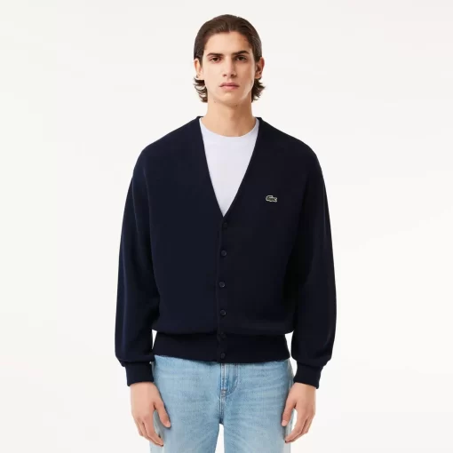 Lacoste Knitwear-Men'S V-Neck Organic Cotton Cardigan