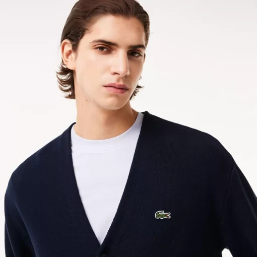 Lacoste Knitwear-Men'S V-Neck Organic Cotton Cardigan