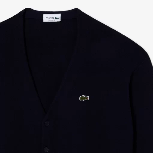 Lacoste Knitwear-Men'S V-Neck Organic Cotton Cardigan