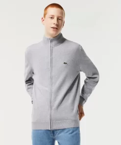 Lacoste Knitwear-Men'S Stand-Up Collar Organic Cotton Zippered Sweater