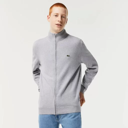 Lacoste Knitwear-Men'S Stand-Up Collar Organic Cotton Zippered Sweater