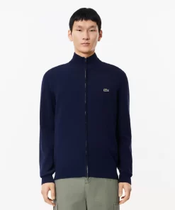 Lacoste Knitwear-Men'S Stand-Up Collar Organic Cotton Zippered Sweater