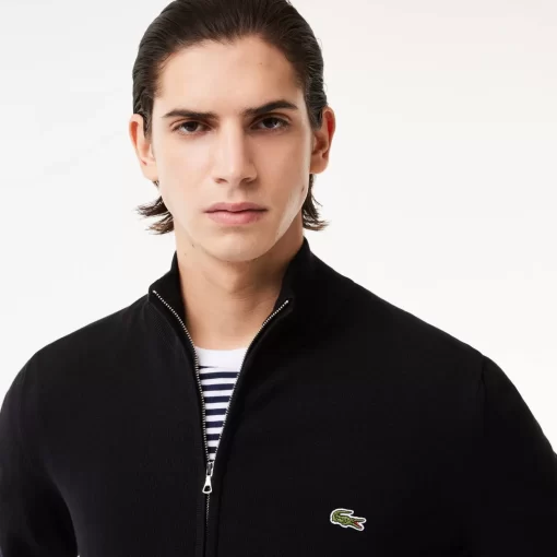 Lacoste Knitwear-Men'S Stand-Up Collar Organic Cotton Zippered Sweater