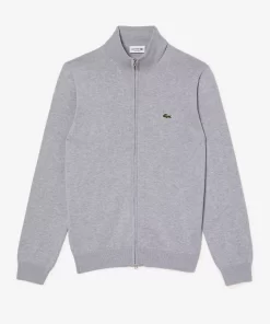 Lacoste Knitwear-Men'S Stand-Up Collar Organic Cotton Zippered Sweater