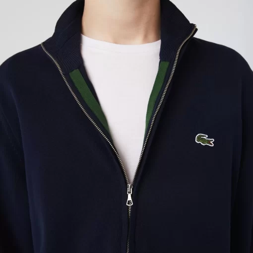 Lacoste Knitwear-Men'S Stand-Up Collar Organic Cotton Zippered Sweater