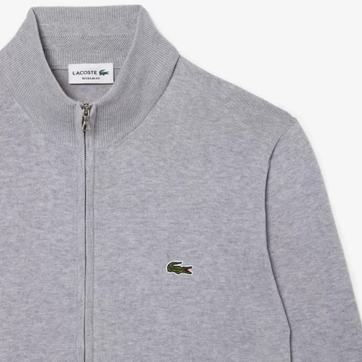 Lacoste Knitwear-Men'S Stand-Up Collar Organic Cotton Zippered Sweater