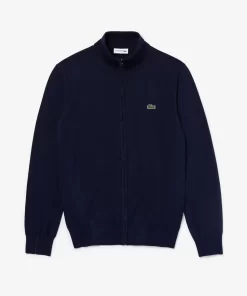 Lacoste Knitwear-Men'S Stand-Up Collar Organic Cotton Zippered Sweater