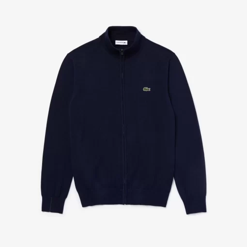 Lacoste Knitwear-Men'S Stand-Up Collar Organic Cotton Zippered Sweater