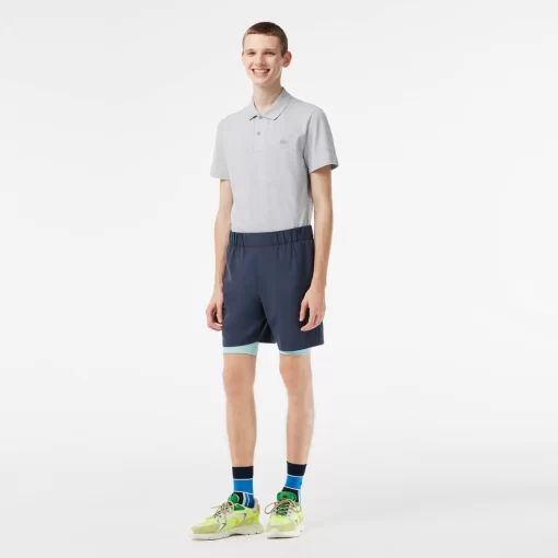 Lacoste Fitness & Training-Men'S Two-Tone Sport Shorts With Built-In Undershorts