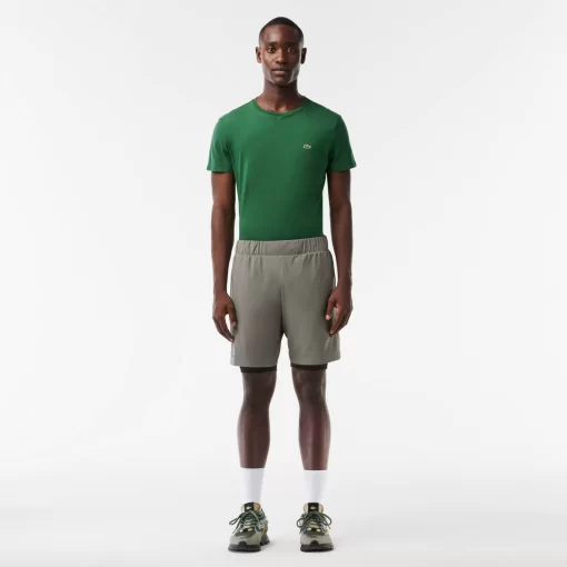 Lacoste Fitness & Training-Men'S Two-Tone Sport Shorts With Built-In Undershorts