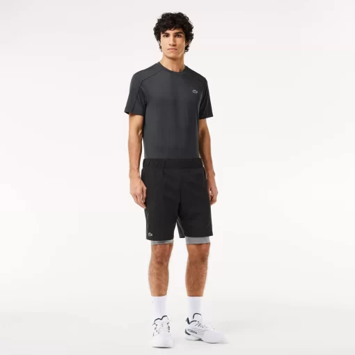 Lacoste Fitness & Training-Men'S Two-Tone Sport Shorts With Built-In Undershorts