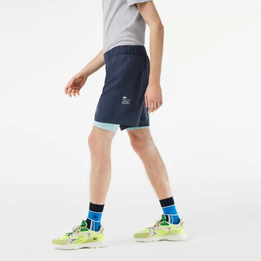 Lacoste Fitness & Training-Men'S Two-Tone Sport Shorts With Built-In Undershorts