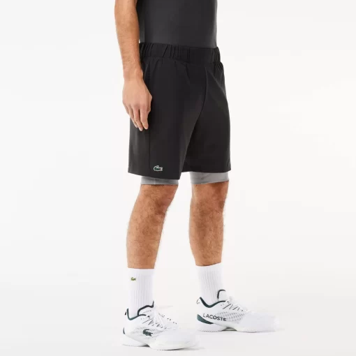 Lacoste Fitness & Training-Men'S Two-Tone Sport Shorts With Built-In Undershorts