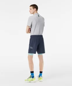 Lacoste Fitness & Training-Men'S Two-Tone Sport Shorts With Built-In Undershorts