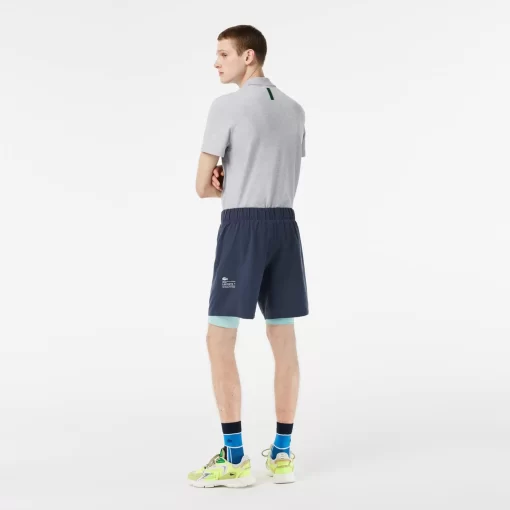 Lacoste Fitness & Training-Men'S Two-Tone Sport Shorts With Built-In Undershorts