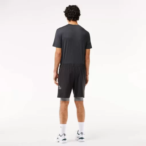 Lacoste Fitness & Training-Men'S Two-Tone Sport Shorts With Built-In Undershorts