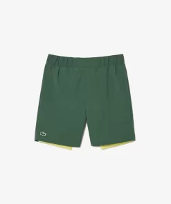 Lacoste Fitness & Training-Men'S Two-Tone Sport Shorts With Built-In Undershorts