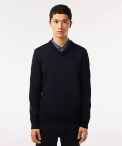 Lacoste Knitwear-Men'S V-Neck Merino Wool Sweater