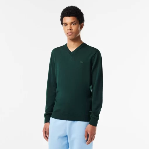 Lacoste Knitwear-Men'S V-Neck Merino Wool Sweater