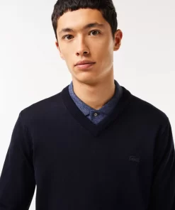 Lacoste Knitwear-Men'S V-Neck Merino Wool Sweater