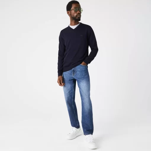 Lacoste Knitwear-Men'S V-Neck Merino Wool Sweater