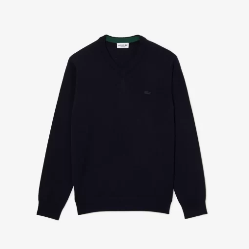 Lacoste Knitwear-Men'S V-Neck Merino Wool Sweater