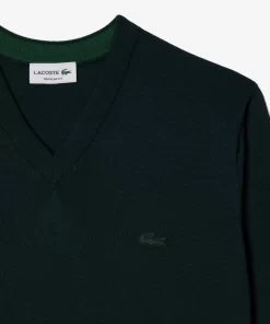 Lacoste Knitwear-Men'S V-Neck Merino Wool Sweater