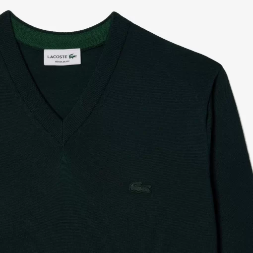 Lacoste Knitwear-Men'S V-Neck Merino Wool Sweater