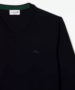 Lacoste Knitwear-Men'S V-Neck Merino Wool Sweater