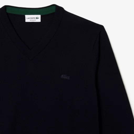 Lacoste Knitwear-Men'S V-Neck Merino Wool Sweater