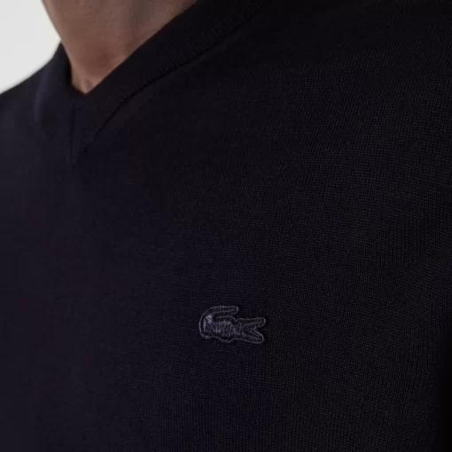 Lacoste Knitwear-Men'S V-Neck Merino Wool Sweater