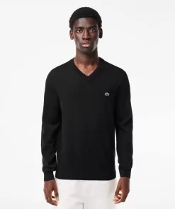 Lacoste Knitwear-Men'S V-Neck Organic Cotton Sweater