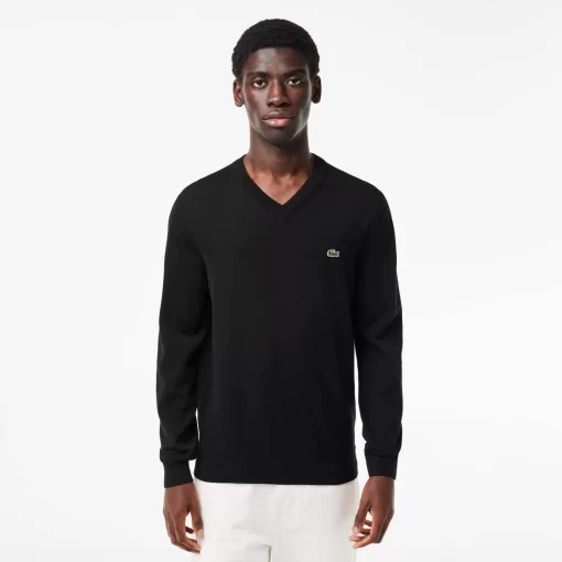 Lacoste Knitwear-Men'S V-Neck Organic Cotton Sweater