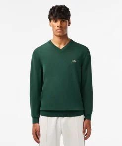 Lacoste Knitwear-Men'S V-Neck Organic Cotton Sweater